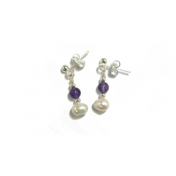 Purple Amethyst and Pearl Drop Earrings